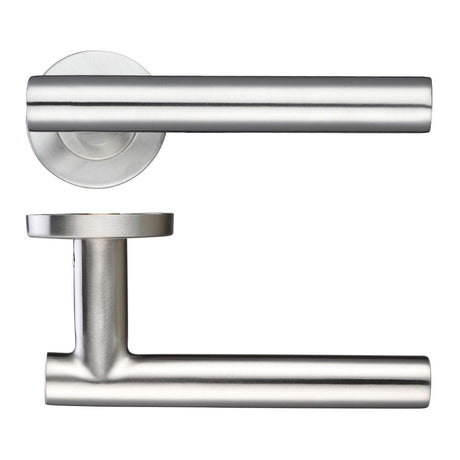 High quality image of the Zoo Hardware - 19mm Straight T-Bar Lever - Push On Rose - 52mm Dia - Grade 201 - Stain Stainless Steel | Sku. zcs2130ss | available to order from Trade Door Handles.