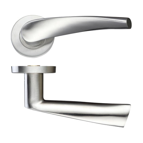 High quality image of the Zoo Hardware - 19mm Curved Lever - Push On Rose - 52mm Dia - Grade 201 - Stain Stainless Steel | Sku. zcs2140ss | available to order from Trade Door Handles.