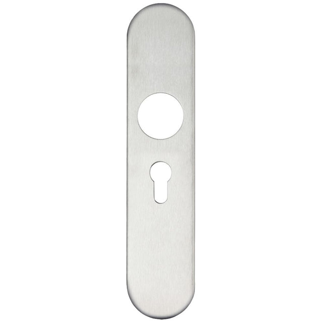 High quality image of the Zoo Hardware - Radius Cover plate for 19 mm and 22mm RTD Lever on Backplate - Euro Profile 47.5mm - Stain Stainless Steel | Sku. zcs31eprss | available to order from Trade Door Handles.