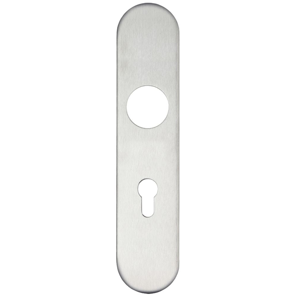 High quality image of the Zoo Hardware - Radius Cover plate for 19 mm and 22mm RTD Lever on Backplate - Din Euro Profile/72mm Centres - SSS | Sku. zcs31eprss72 | available to order from Trade Door Handles.