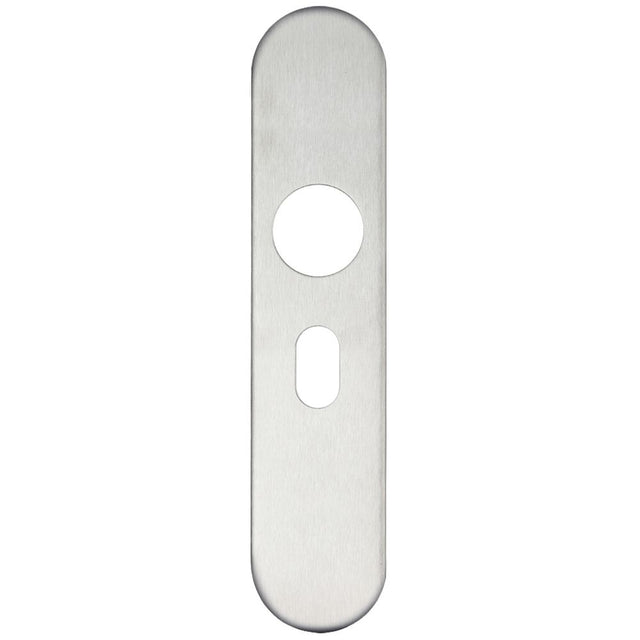 High quality image of the Zoo Hardware - Radius Cover plate for 19 mm and 22mm RTD Lever on Backplate - Oval Profile 48.5mm - Stain Stainless Steel | Sku. zcs31oprss | available to order from Trade Door Handles.