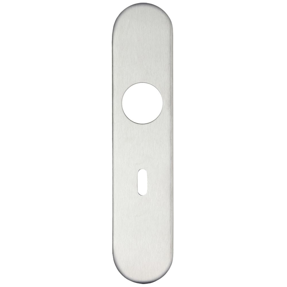 High quality image of the Zoo Hardware - Radius Cover plate for 19 mm and 22mm RTD Lever on Backplate - Lock 57mm - Stain Stainless Steel | Sku. zcs31rss | available to order from Trade Door Handles.