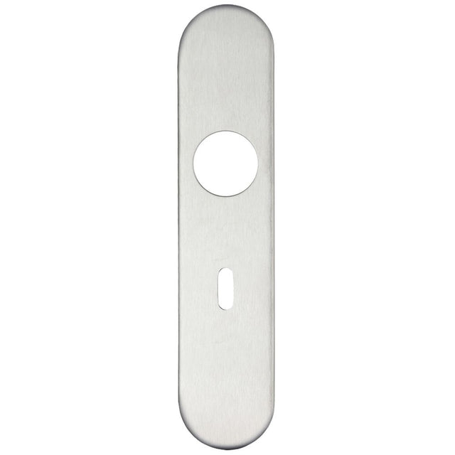 High quality image of the Zoo Hardware - Radius Cover plate for 19 mm and 22mm RTD Lever on Backplate - Lock 57mm - Stain Stainless Steel | Sku. zcs31rss | available to order from Trade Door Handles.