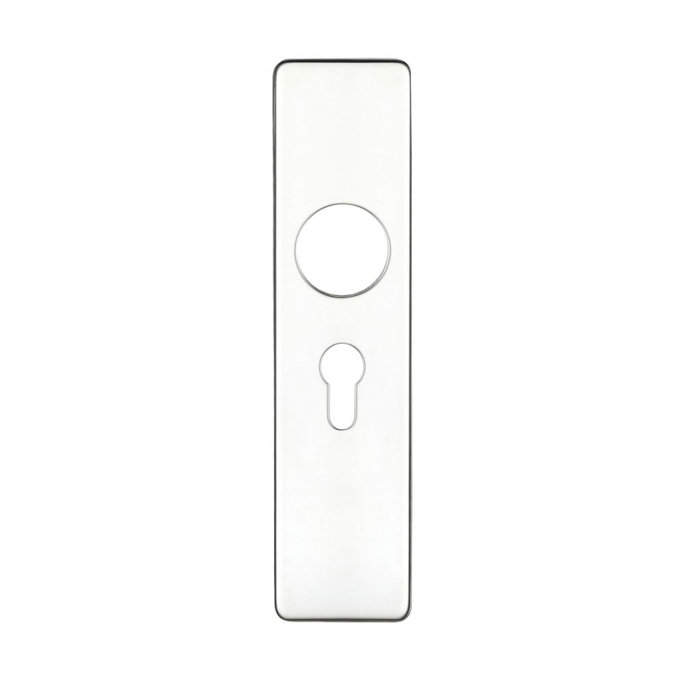 High quality image of the Zoo Hardware - Cover plate for 19 mm RTD Lever on Short Backplate - Euro Profile 47.5mm - 45mm x180mm - Polished Stainless Steel | Sku. zcs41epps | available to order from Trade Door Handles.