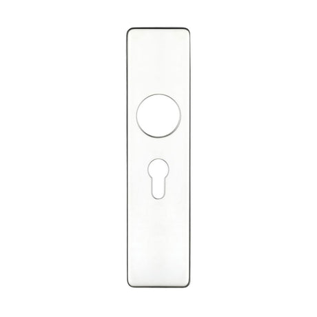 High quality image of the Zoo Hardware - Cover plate for 19 mm RTD Lever on Short Backplate - Euro Profile 47.5mm - 45mm x180mm - Polished Stainless Steel | Sku. zcs41epps | available to order from Trade Door Handles.