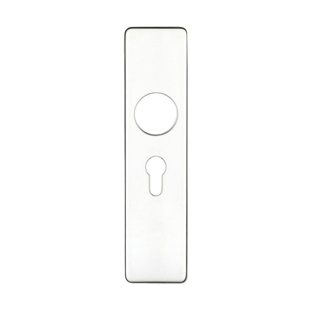 High quality image of the Zoo Hardware - Cover plate for 19 mm RTD Lever on Short Backplate - Euro Profile 47.5mm - 45mm x180mm - Polished Stainless Steel | Sku. zcs41epps | available to order from Trade Door Handles.