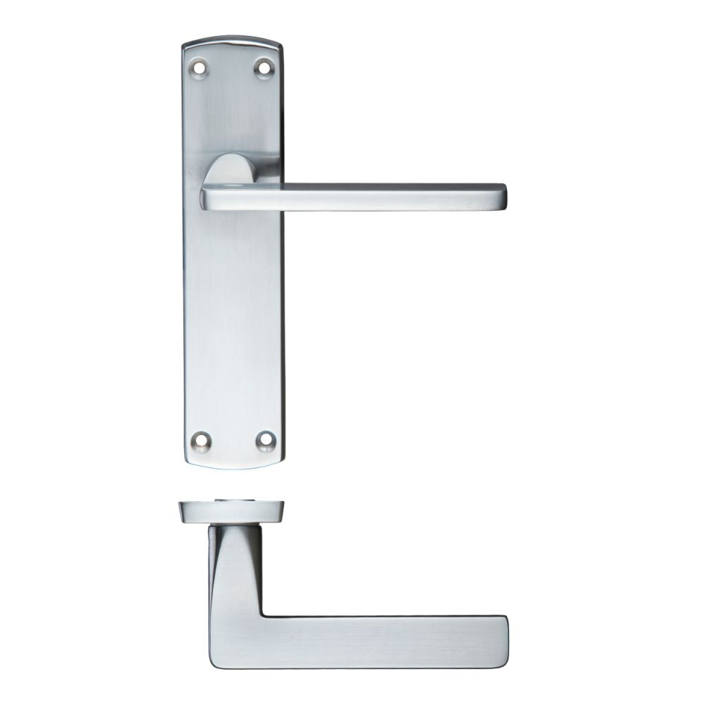 High quality image of the STANZA - Leon Lever Latch Backplate 170mm x 40mm - Satin Chrome | Sku. zcz012sc | available to order from Trade Door Handles.
