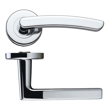 High quality image of the STANZA - Santiago Lever - Push On Rose -115mm x 65mm - Polished Chrome | Sku. zcz020cp | available to order from Trade Door Handles.