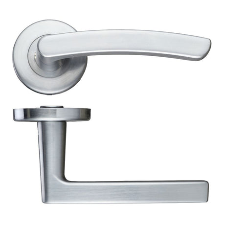 High quality image of the STANZA - Santiago Lever - Push On Rose -115mm x 65mm - Satin Chrome | Sku. zcz020sc | available to order from Trade Door Handles.