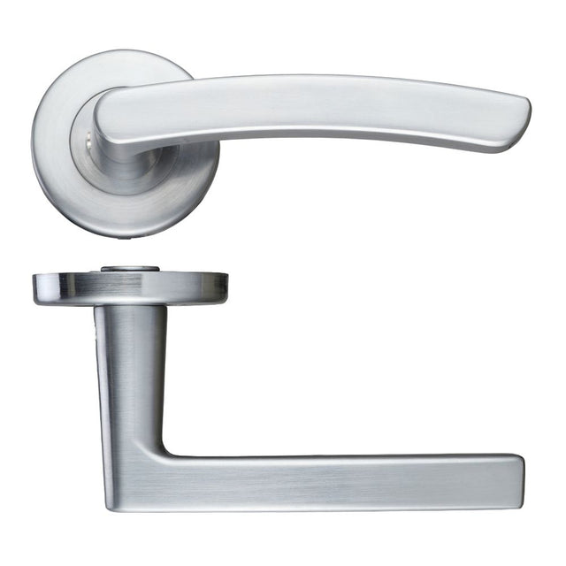 High quality image of the STANZA - Santiago Lever - Push On Rose -115mm x 65mm - Satin Chrome | Sku. zcz020sc | available to order from Trade Door Handles.