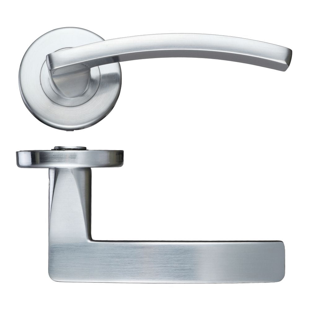 High quality image of the STANZA - Toledo Lever - Push On Rose -115mm x 65mm - Satin Chrome | Sku. zcz030sc | available to order from Trade Door Handles.