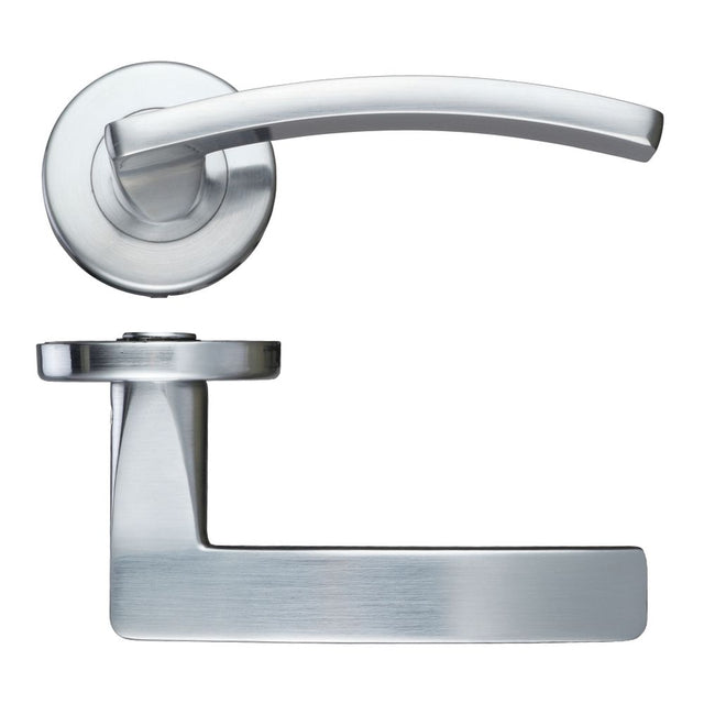 High quality image of the STANZA - Toledo Lever - Push On Rose -115mm x 65mm - Satin Chrome | Sku. zcz030sc | available to order from Trade Door Handles.