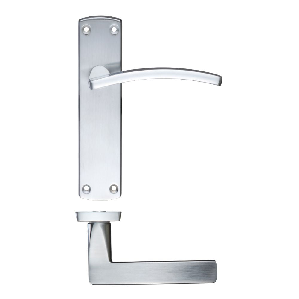 High quality image of the STANZA - Toledo Lever Latch on Backplate 170mm x 40mm - Satin Chrome | Sku. zcz032sc | available to order from Trade Door Handles.