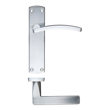 High quality image of the STANZA - Toledo Lever Latch on Backplate 170mm x 40mm - Satin Chrome | Sku. zcz032sc | available to order from Trade Door Handles.