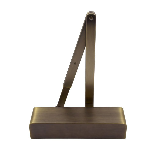 High quality image of the Zoo Hardware - Overhead Door Closer, Power Adjustable Size 2-4 + Matching Finish Armset/Fig 6 Bracket and Semi Radius Cover, Antique Brass Finish | Sku. ZDC0024A-AB | available to order from Trade Door Handles.