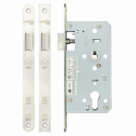 High quality image of the Vier - Din Latch - Backset 55mm Radius - Stain Stainless Steel | Sku. zdl0055lrss | available to order from Trade Door Handles.