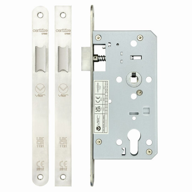 High quality image of the Vier - Din Latch - Backset 55mm Radius - Stain Stainless Steel | Sku. zdl0055lrss | available to order from Trade Door Handles.