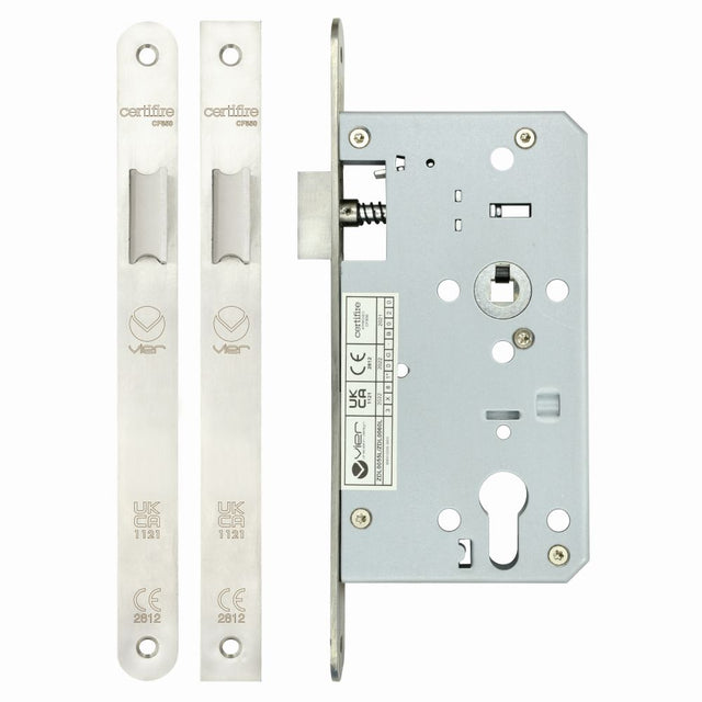 High quality image of the Vier - Din Latch - Backset 60mm Radius - Stain Stainless Steel | Sku. zdl0060lrss | available to order from Trade Door Handles.
