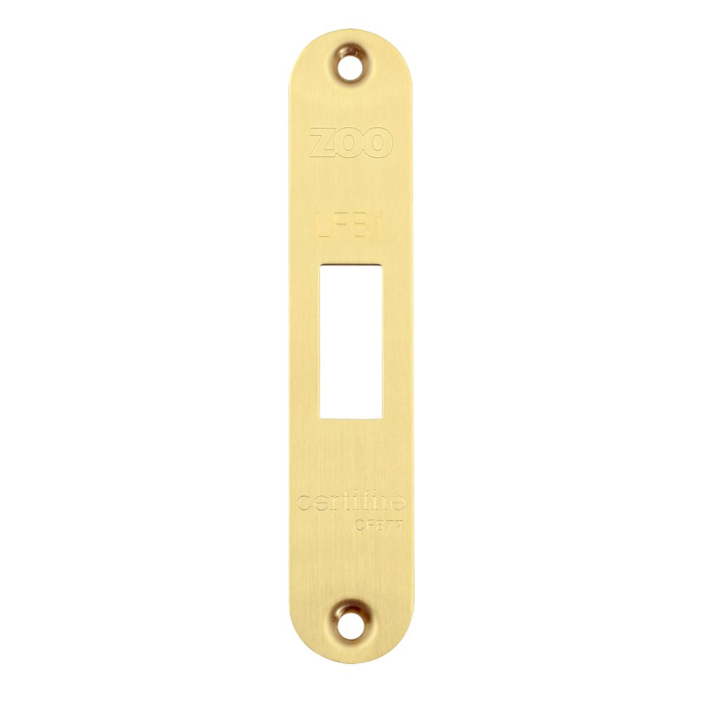 High quality image of the Zoo Hardware - Radius Forend, Strike and Escutcheon Pack t/s ZFB01 Fire Brigade Lock, PVD Satin Brass Finish | Sku. zfbap01-r-pvdsb | available to order from Trade Door Handles.