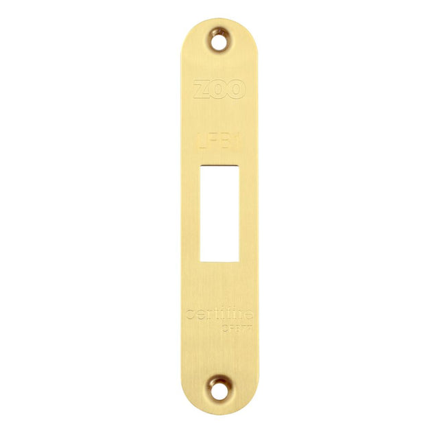 High quality image of the Zoo Hardware - Radius Forend, Strike and Escutcheon Pack t/s ZFB01 Fire Brigade Lock, PVD Satin Brass Finish | Sku. zfbap01-r-pvdsb | available to order from Trade Door Handles.