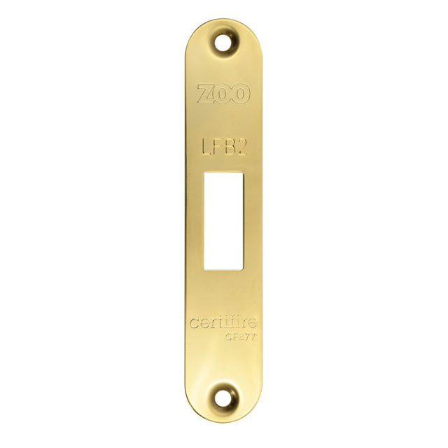High quality image of the Zoo Hardware - Square Forend, Strike and Escutcheon Pack t/s ZFB02 Fire Brigade Lock, Radius, PVD Polished Brass Finish | Sku. zfbap02-r-pvdpb | available to order from Trade Door Handles.
