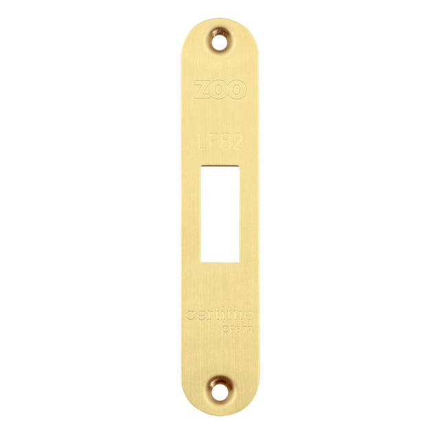 High quality image of the Zoo Hardware - Radius Forend, Strike and Escutcheon Pack t/s ZFB02 Fire Brigade Lock, PVD Satin Brass Finish | Sku. zfbap02-r-pvdsb | available to order from Trade Door Handles.
