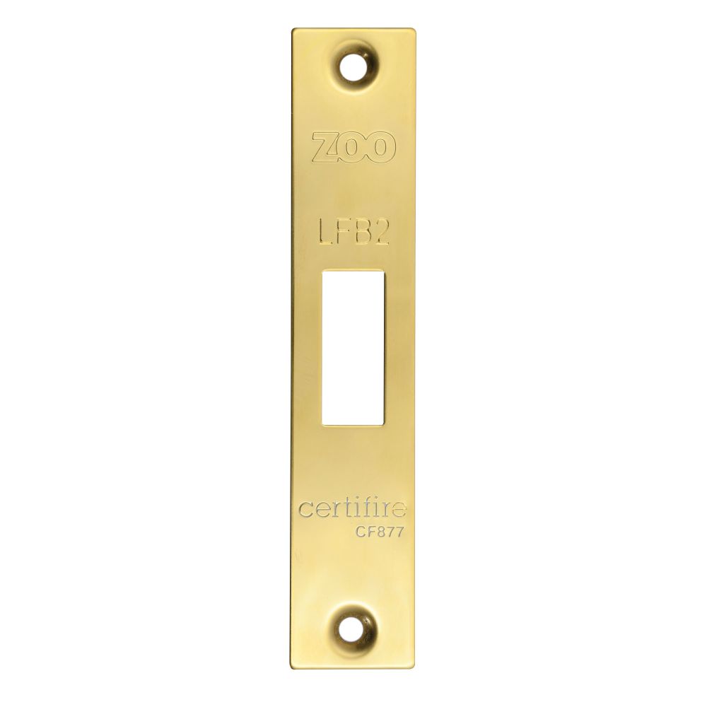 High quality image of the Zoo Hardware - Square Forend, Strike and Escutcheon Pack t/s ZFB02 Fire Brigade Lock, Square, PVD Polished Brass Finish | Sku. zfbap02-s-pvdpb | available to order from Trade Door Handles.