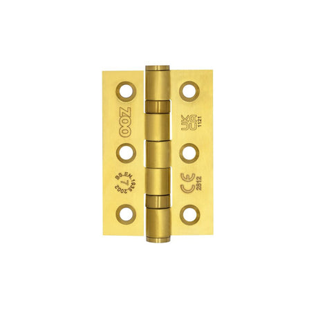 High quality image of the Zoo Hardware - Grade 7 - 76mm x 50mm x 2mm Hinge - Ball Bearing UKCA/CE - Favo Satin Brass | Sku. zhss232-fd-fsb | available to order from Trade Door Handles.