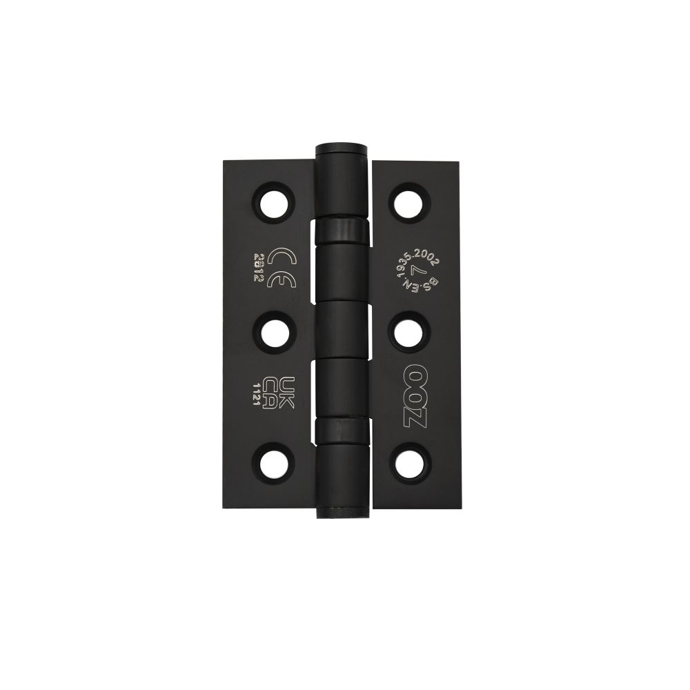 High quality image of the Zoo Hardware - Grade 7 - 76mm x 50mm x 2mm Hinge - Ball Bearing UKCA/CE Matt Black | Sku. zhss232-fd-mb | available to order from Trade Door Handles.
