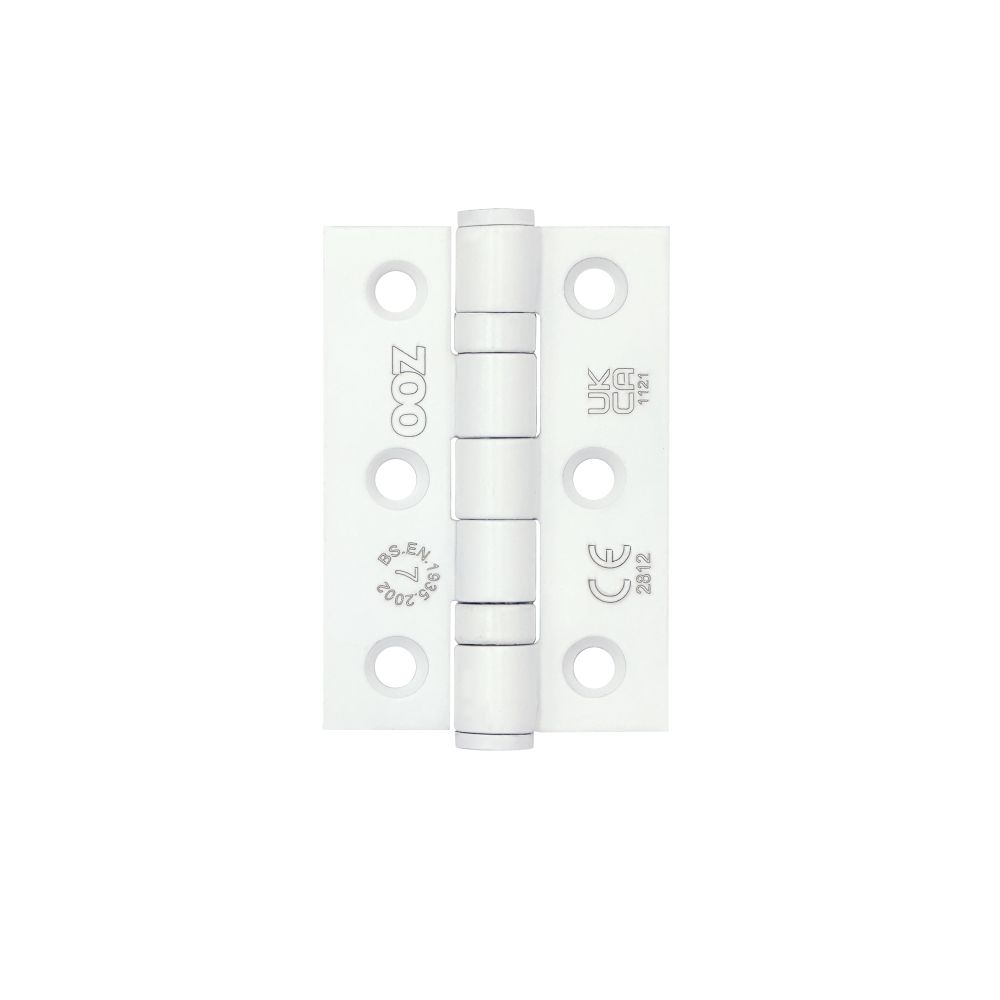 High quality image of the Zoo Hardware - Grade 7 - 76mm x 50mm x 2mm Hinge - Ball Bearing UKCA/CE White | Sku. zhss232-fd-pcw | available to order from Trade Door Handles.