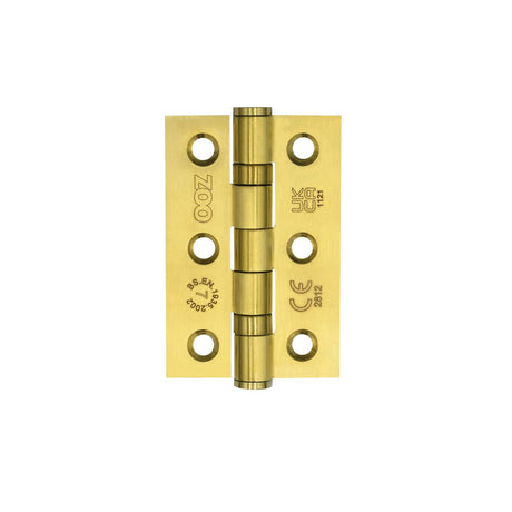 High quality image of the Zoo Hardware - Grade 7 - 76mm x 50mm x 2mm Hinge - Ball Bearing UKCA/CE PVDSB (Sat. Brass) | Sku. zhss232-fd-pvdsb | available to order from Trade Door Handles.
