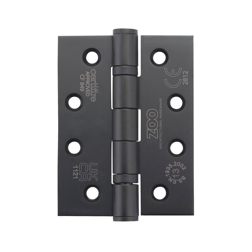 High quality image of the Zoo Hardware - Grade 13 Hinges - Ball Bearing 102mm x 76mm x 3mm Square Corner - Matt Black | Sku. zhss243-mb | available to order from Trade Door Handles.