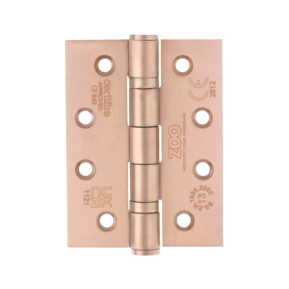 High quality image of the Zoo Hardware - Grade 13 Hinges - Ball Bearing 102mm x 76mm x 3mm Square Corner - Tuscan Rose Gold | Sku. zhss243-trg | available to order from Trade Door Handles.