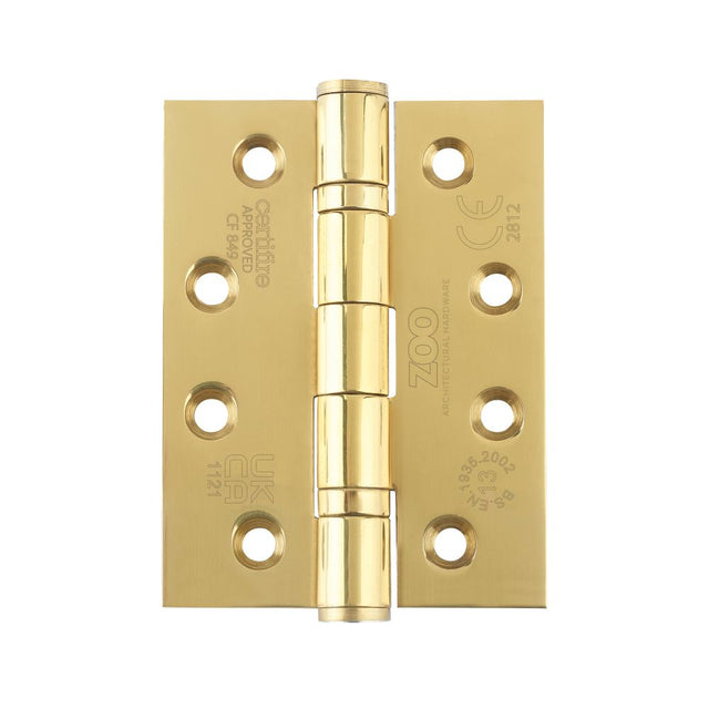 High quality image of the Zoo Hardware - Grade 13 Hinges - Ball Bearing 102mm x 76mm x 3mm Square Corner - PVD Brass | Sku. zhss243pvd | available to order from Trade Door Handles.