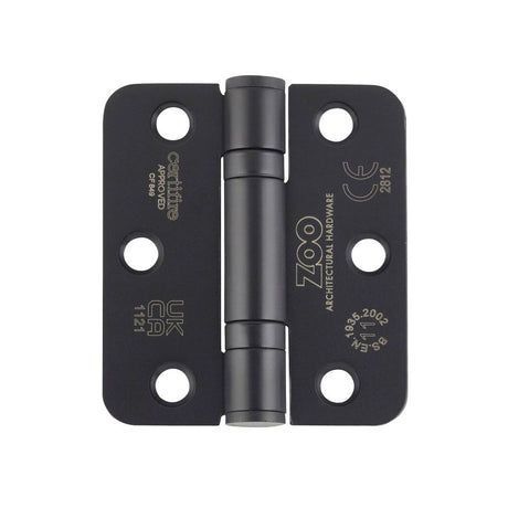 High quality image of the Zoo Hardware - Grade 11 Bearing Hinges - 76mm x 67mm x 2.5mm Radius Corner - Matt Black | Sku. zhss7667r-mb | available to order from Trade Door Handles.