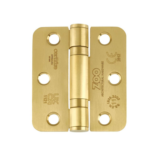 High quality image of the Zoo Hardware - Grade 11 Bearing Hinges - 76mm x 67mm x 2.5mm Radius Corner - PVD Satin Brass | Sku. zhss7667r-pvdsb | available to order from Trade Door Handles.