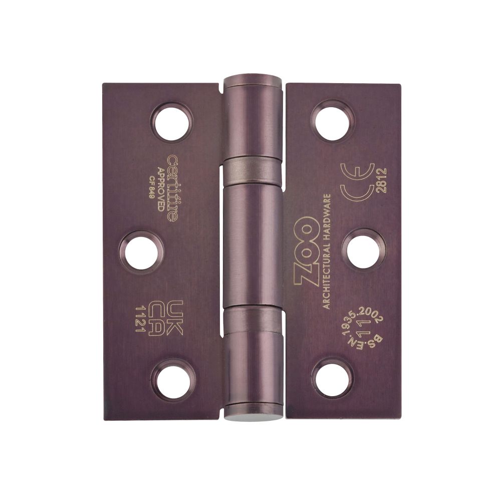 High quality image of the Zoo Hardware - Grade 11 Bearing Hinges - 76mm x 67mm x 2.5mm Square Corner - Etna Bronze | Sku. zhss7667s-etb | available to order from Trade Door Handles.