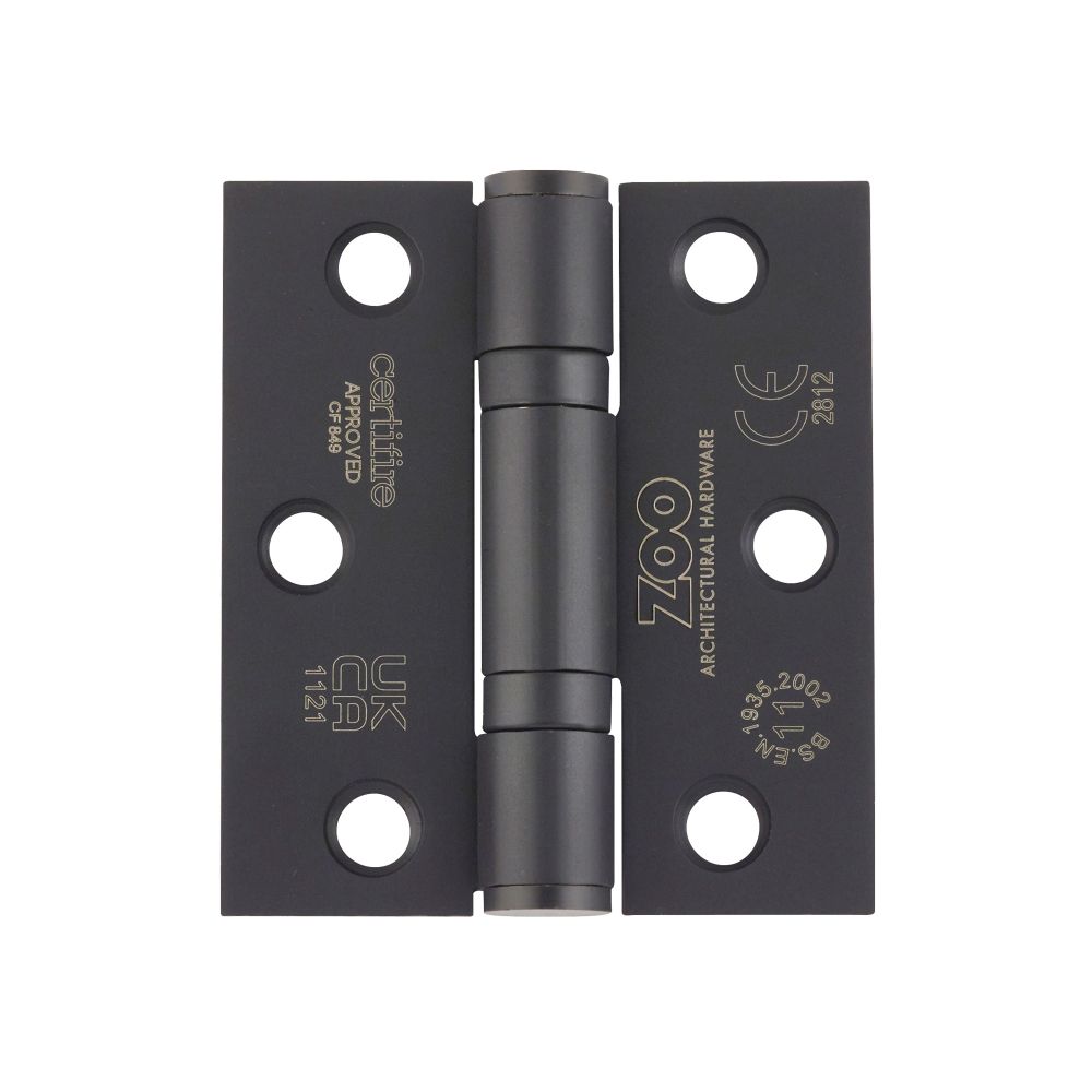 High quality image of the Zoo Hardware - Grade 11 Bearing Hinges - 76mm x 67mm x 2.5mm Square Corner - Matt Black | Sku. zhss7667s-mb | available to order from Trade Door Handles.