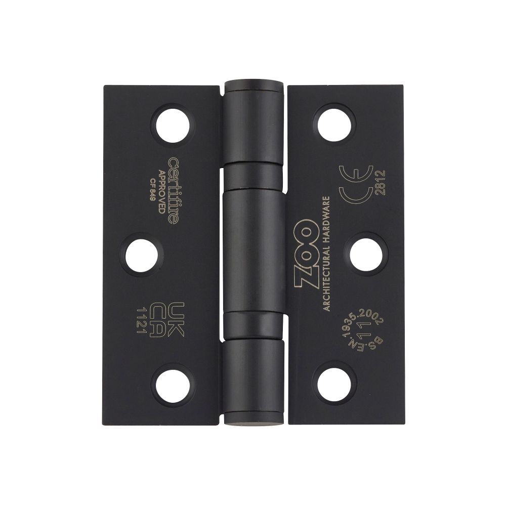 High quality image of the Zoo Hardware - Grade 11 Bearing Hinges - 76mm x 67mm x 2.5mm Square Corner - Powder Coated Black | Sku. zhss7667s-pcb | available to order from Trade Door Handles.