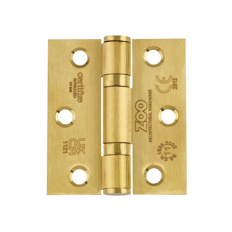 High quality image of the Zoo Hardware - Grade 11 Bearing Hinges - 76mm x 67mm x 2.5mm Square Corner -PVD Satin Brass | Sku. zhss7667s-pvdsb | available to order from Trade Door Handles.