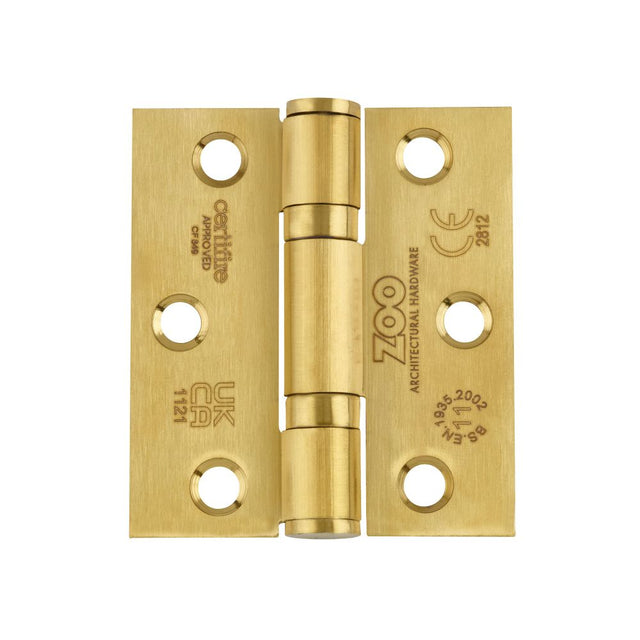 High quality image of the Zoo Hardware - Grade 11 Bearing Hinges - 76mm x 67mm x 2.5mm Square Corner -PVD Satin Brass | Sku. zhss7667s-pvdsb | available to order from Trade Door Handles.