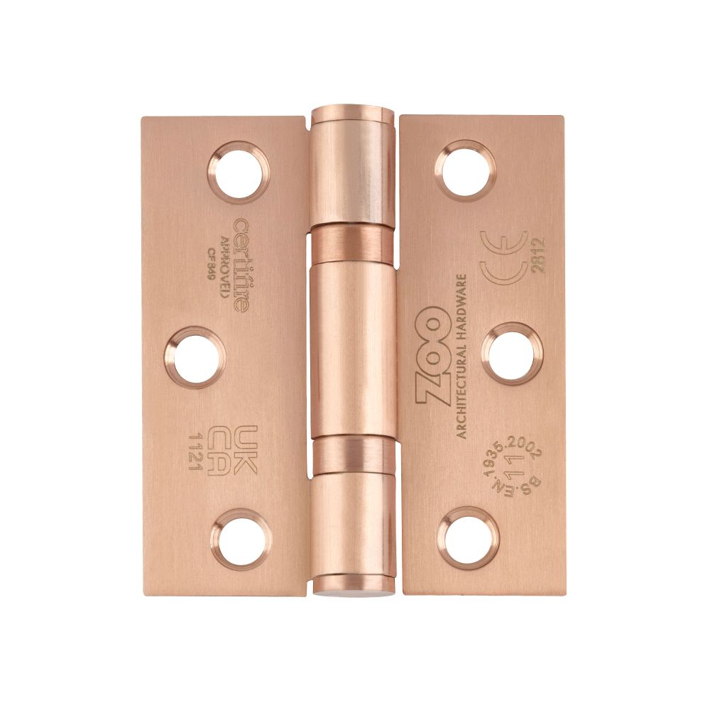 High quality image of the Zoo Hardware - Grade 11 Bearing Hinges - 76mm x 67mm x 2.5mm Square Corner - Tuscan Rose Gold | Sku. zhss7667s-trg | available to order from Trade Door Handles.