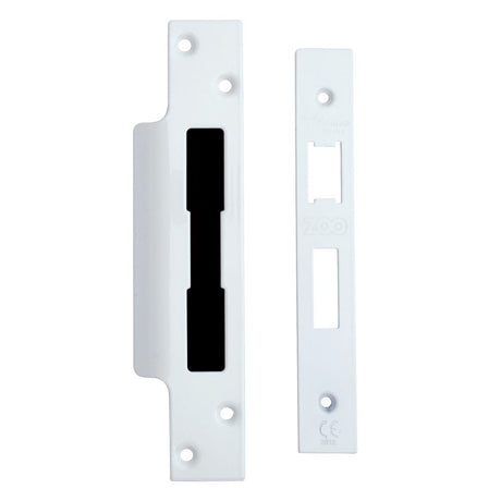High quality image of the Zoo Hardware - Spare Sq.Acc Pk for UK Sashlock - Contains Forend, Strike & Screws - Powder Coated White | Sku. zlap10-pcw | available to order from Trade Door Handles.