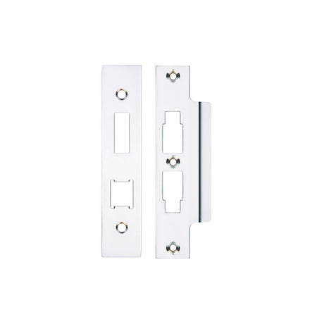 High quality image of the Zoo Hardware - Spare Acc Pk for UK Horizontal 3L Locks - *BLANK* - Contains Forend, Strike and Fixing Screws (Lock Version) - Polished Chrome | Sku. zlap16bcp | available to order from Trade Door Handles.