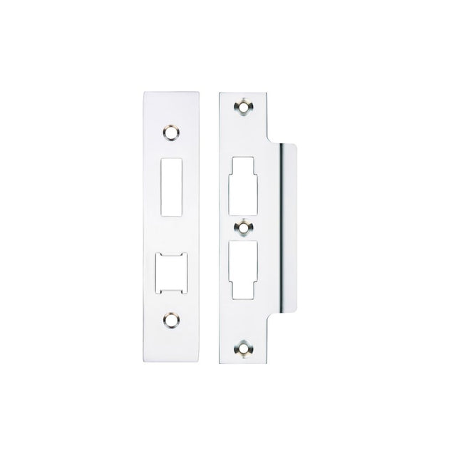 High quality image of the Zoo Hardware - Spare Acc Pk for UK Horizontal 3L Locks - *BLANK* - Contains Forend, Strike and Fixing Screws (Lock Version) - Polished Chrome | Sku. zlap16bcp | available to order from Trade Door Handles.