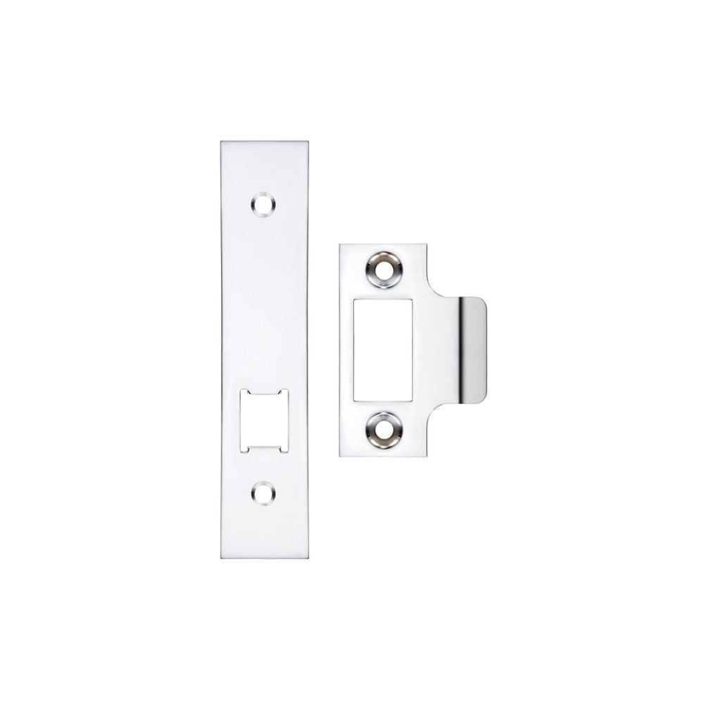 High quality image of the Zoo Hardware - Spare Acc Pk for UK Horizontal Latch - *BLANK* - Contains Forend, Strike and Fixing Screws (Latch Version) - Polished Chrome | Sku. zlap17bcp | available to order from Trade Door Handles.