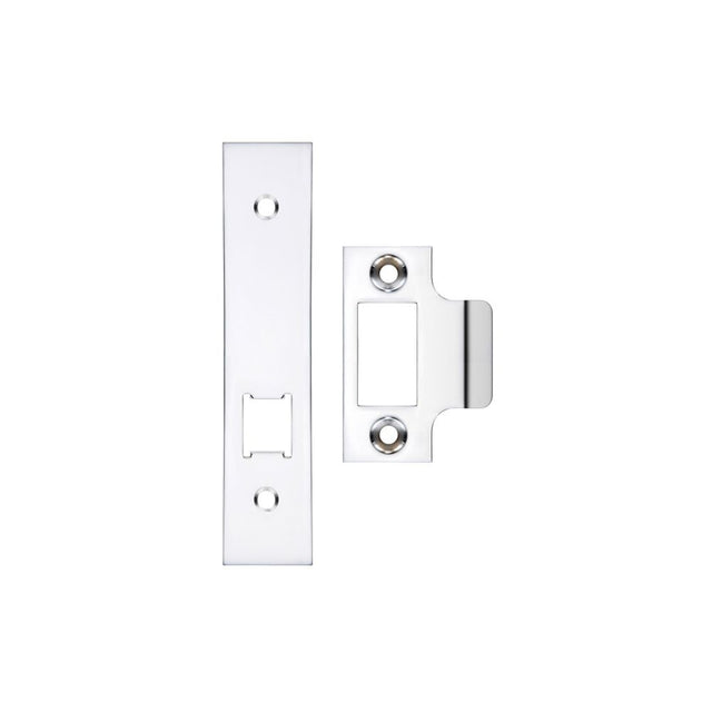 High quality image of the Zoo Hardware - Spare Acc Pk for UK Horizontal Latch - *BLANK* - Contains Forend, Strike and Fixing Screws (Latch Version) - Polished Chrome | Sku. zlap17bcp | available to order from Trade Door Handles.