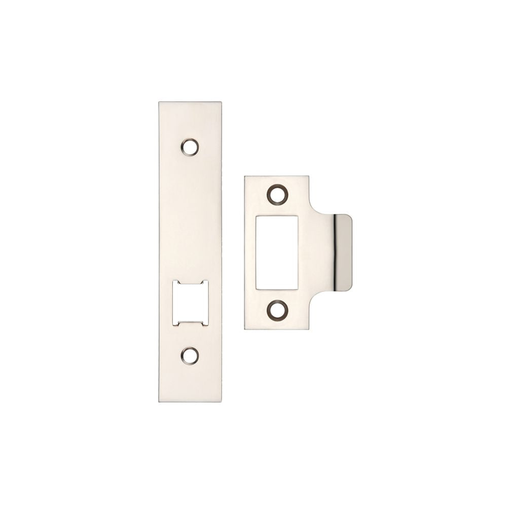 High quality image of the Zoo Hardware - Spare Acc Pk for UK Horizontal Latch - *BLANK* - Contains Forend, Strike and Fixing Screws (Latch Version) - Polished Nickel | Sku. zlap17bpn | available to order from Trade Door Handles.