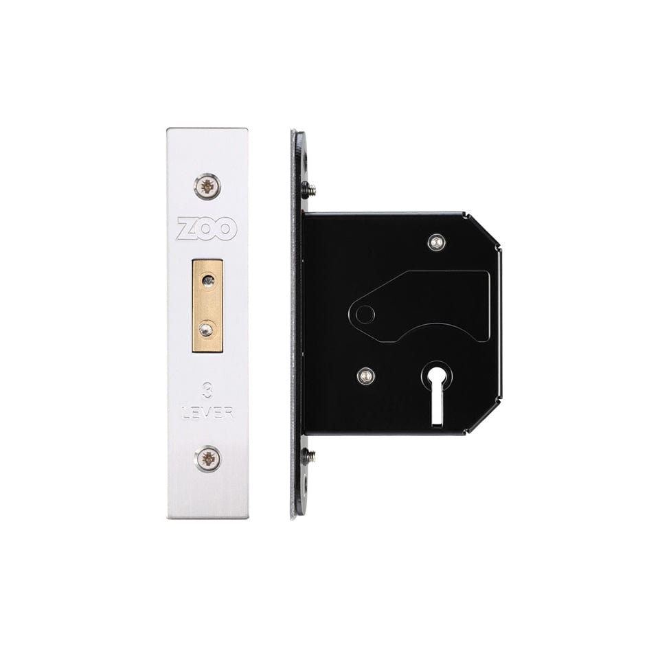 Zoo Hardware Locks & Latches Stainless Steel Zoo Hardware - 3 Lever Replacement Dead Lock - 64mm c/w Stainless Steel Forend and Strike