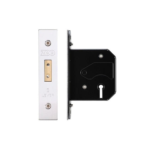 Zoo Hardware Locks & Latches Stainless Steel Zoo Hardware - 3 Lever Replacement Dead Lock - 64mm c/w Stainless Steel Forend and Strike